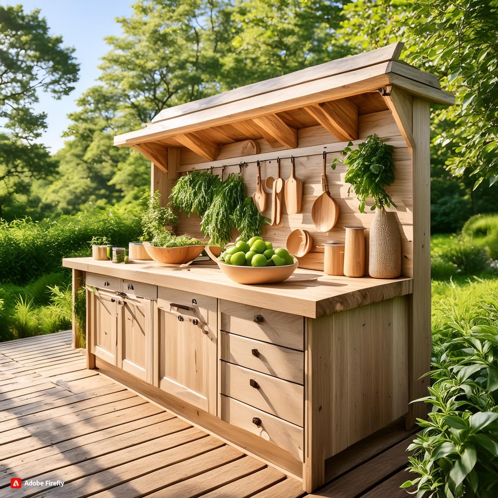 Houten buitenkeuken in de tuin met modern design voor het creëren van je eigen buitenkeukenplek